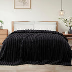Exclusivo Mezcla Twin Size Flannel Fleece Blanket, Super Soft Striped Jacquard Bed Blanket, Lightweight Fuzzy Cozy for All Seasons, 60x80 Inches, Black - color: Black, size: Twin ( 60x80 IN )