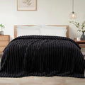 Exclusivo Mezcla King Size Flannel Fleece Blanket, Super Soft Striped Jacquard Bed Blanket, Lightweight Fuzzy Cozy for All Seasons, 90x104 Inches, Black - color: Black, size: King ( 90x104 IN )