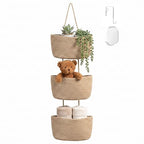3-Tier Woven Cotton Rope Hanging Basket, Over the Door Organizer, Adjustable Detachable Wall Basket with Metal & Adhesive Hooks, No Drilling for Bedroom, Closet, Entryway & Home Decor - style: Jute