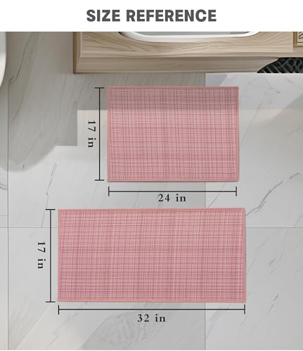 YIHOUSE Bathroom Rugs Sets 2 Pieces, Pink Ultra Thin Bath Mats Fit Under Door, Absorbent Quickly Dry Rubber Backing Braided Bath Mat Set, Non Slip Washable Bath Rugs for Bathroom Floor, Pink - color: Pink Multi, size: 2pieces