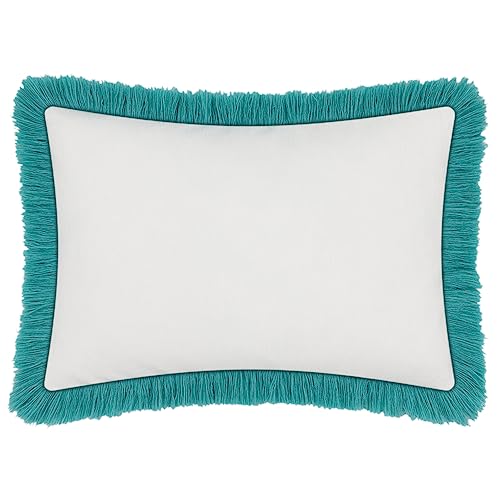 JWH Blue Green Peacock Throw Pillow Cover Flower Print Pillow Case Decorative Chenille Flowers Cushion Tassel Pillowcase for Bed Living Room Chair 14x20 Inch