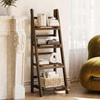 Ladder Shelves - Folding Wooden Ladder Bookshelf, 4-Tier Retro Plant Stand Storage Shelves for Home Living Room, Brown - color: Dark Brown