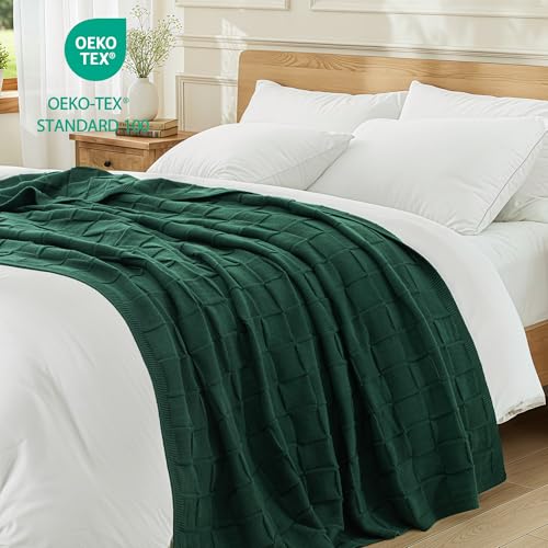 Whale Flotilla Checkered Knit Throw Blanket for Couch, Soft Decorative Knitted Blankets for Sofa Bed, Lightweight Cozy Throws for Spring Summer, 50x60 Inch, Dark Green - color: Dark Green, size: 50x60 Inch