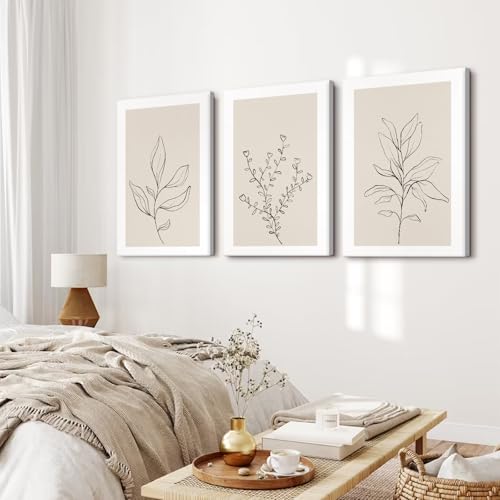 Botanical Wall Art Decor Neutral Wall Decor Boho Beige Canvas Wall Art Botanical Minimalist Pictures Botanical Neutral Prints Beige Posters Boho Artwork for Room Bedroom 12x16x3 Inch Framed - color: Minimalist Art, size: 12x16 Inch Wrapped Canvas