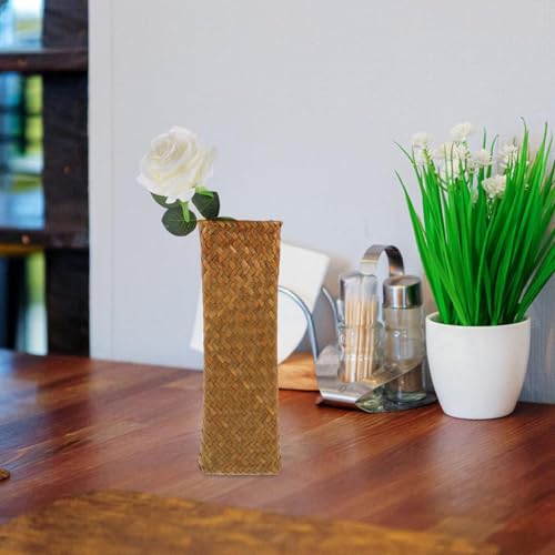 Seagrass Woven Vase: 12" Tall Wicker Vase for Flowers - Boho Rattan Decorative Basket Tall Plant Holder Container - Rustic Straw Flower Arranger for Farmhouse Home Decor