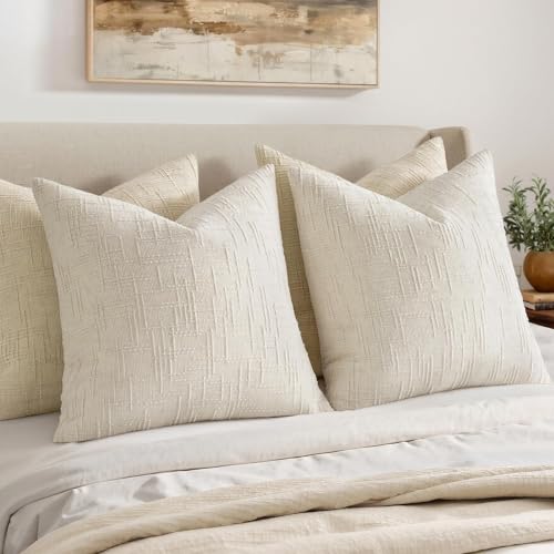 MIULEE Textured Throw Pillow Covers Thick Chenille Decorative Pillows Cream White 16x16 Inch Set of 2 Modern Boho Farmhouse Home Decor Neutral Cushion Covers for Couch Sofa Living Room Bedroom - color: Cream White, size: 16" x 16" (Pack of 2)