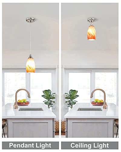 karyfine Art Glass Mini Pendant Lights Kitchen Island Marble Glass Pendant Light Shade with Brushed Nickel Finish Ceiling Hanging Lights for Kitchen Over Sink,Dining/Living Room Red Marble-1Pack - color: Red marble -1Pack