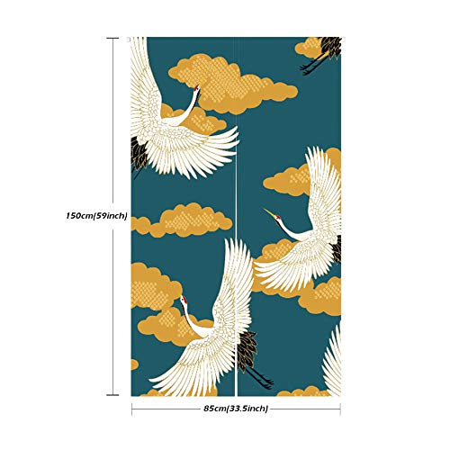 LIGICKY Noren Japanese Style Doorway Curtain Cranes Printed Linen Window Treatment Door Tapestry for Home Decoration 33.5" Width x 59" Long - color: Cran Flying on Yellow Cloud, size: 33.5"W x 59"L (Pack of 1)