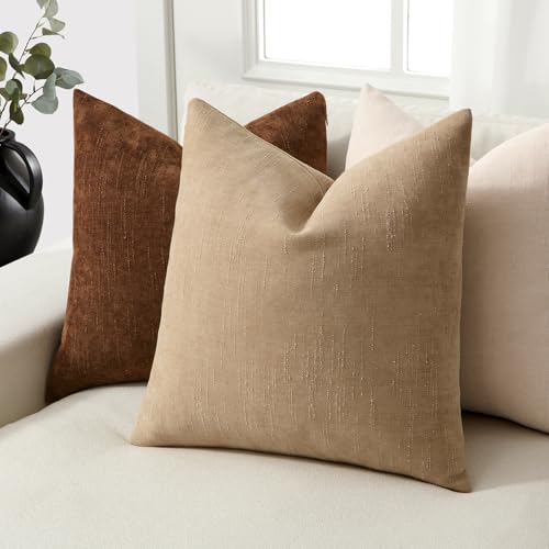Set of 2 Textured Throw Pillow Covers Decorative Soft Accent Square Chenille Pillowcases Neutral Farmhouse Cushions Modern Home Decor for Couch Sofa Bedroom Living Room 18x18 Inch, Khaki Camel - color: Starfish, size: 18" x 18" (Pack of 2)