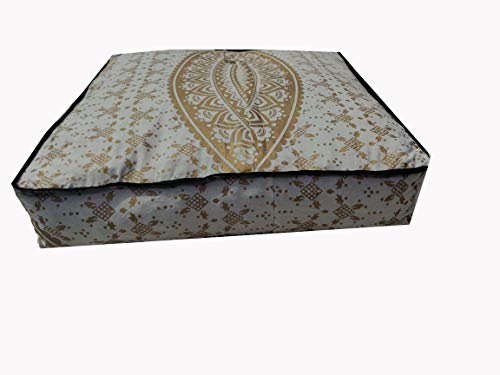 Gold Mandala Barmeri Large Floor Pillow Cover Cushion Meditation Seating Ottoman Throw Cover Hippie Decorative Zipped Bohemian Pouf Ottoman Poufs, Pom Pom Pillow Cases (White Gold, 24" Square) - color: White Gold, size: 24"D x 24"W x 24"H