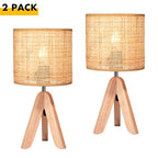 Hamilyeah Tripod Lamps for Night Stands Set of 2, Boho Bedside Lamps with Wicker Shade, Woven Table Lamps for Living Room with On/Off Switch, Wood Desk Lamps for Bedroom - color: Wood Wicker 2 PACK