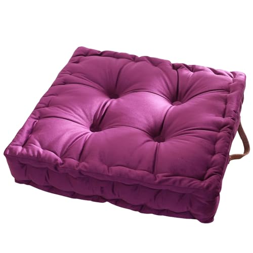 vctops Square Solid Color Velvet Seat Cushion with Handle Tufted Thicken Chair Pad Tatami Floor Pillow Cushion 16.5"x16.5"x4" Purple - color: Purple
