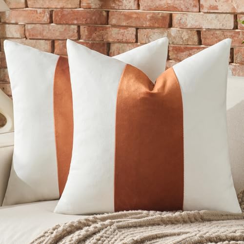 AmHoo Pack of 2 Velvet Panel Cotton Pillow Covers Decorative Pillowcase Cushion for Couch Sofa Bedroom 20 x 20-Inch Burnt Orange - color: Burnt Orange, size: 20" x 20" (Pack of 2)