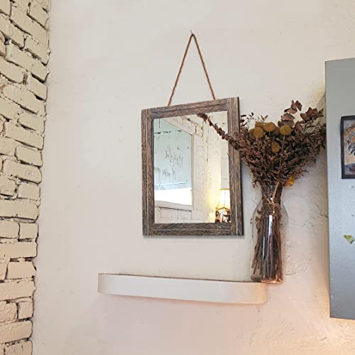 AAZZKANG Mirror with Wood Framed Rectangle Rustic Wall Mirrors Decor for Bedroom Bathroom Living Room Entryway - color: Light Tan, size: 16"L x 12"W
