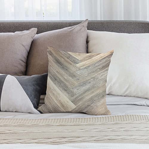 Caramel Brown Grey Beige Farmhouse Barn Wood Throw Pillow Covers Cozy Square Throw Pillowcases Home Decorative for Bed Couch Sofa Living Room Cushion Cover 18"X18"