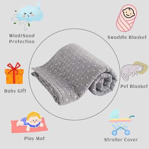 NTBAY 3 Layer Toddler Blanket, Muslin Cotton Jacquard Bed Blankets, Lightweight Thermal Baby Blanket, Super Soft and Warm Crib Blanket for All Seasons, Decoration Gift, 45"x60", Grey Dot - color: Grey Dot, size: 45x60 Inch (Pack of 1)