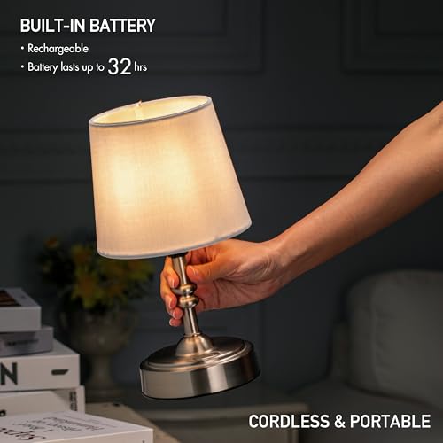 O’Bright Seraph mini – Cordless LED Table Lamp with Dimmer, Built-in Rechargeable Battery, 3-Level Brightness, Patio Table Lamp, Bedside Night Lamp, Ambient Light for Restaurant, Brushed Nickel - color: Brushed Nickel