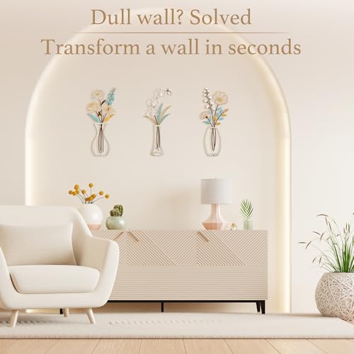 CarryWise 3 Piece Metal Flower Wall Art for Bedroom Living Room, Flower Blue gold - color: Blue Gold & Vase Flower