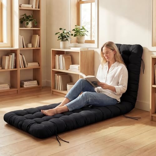 Wenqik Long Floor Cushion Large Floor Cushion with Brushed Cotton 74.8 x 27.5 x 3.15 in Jumbo Lounger Pillow for Outdoor Indoor Bay Window Meditation Yoga Reading Sleeping(Black) - color: Black