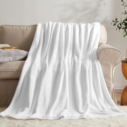 KMUSET Fleece Blanket White Queen Size Lightweight Cozy Plush Microfiber Bed Blanket Factory Shop - color: White, size: Queen(90"x90")