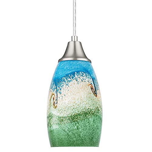 karyfine Mini Glass Pendant Lights,Blown Art Glass Pendant Hanging Light Fixtures Kitchen Island Pendant Lamp Shade with Brushed Nickel Finish for Bar Counter,Hallway,Dining Room Multi color-1P - color: Multi color-1Pack