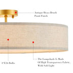 VILUXY Gold Semi-Flush Mount Ceiling Light Fixture 24" Large Modern Ceiling Light with Linen Fabric Drum Shade 5-Light Round Ceiling Lamp for Bedroom Dining Room Entryway - color: Gold&Linen