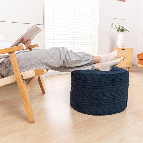 Boucle Pouf Ottoman and Foot Rest 20 x 20 x 14 Inches Floor Pouf Boho Foot Stool Home Decor for Couch Sofa Bean Bag Chairs Navy Blue - color: Dark Blue