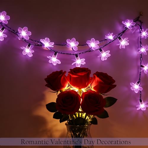 Purple Flower Fairy String Lights on Black Wire, Plug in Connectable 33FT 100 LED Waterproof with 8 Modes for Indoor Outdoor Christmas, Valentine's Day, Wedding Party & Patio Balcony Ambiance - color: Purple Flower-Black Wire