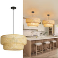 23.65” Farmhouse Bamboo Chandelier 4-Lights Large Hand-Woven Rattan Pendant Light Boho Bamboo Dining Room Lights Fixtures for Bedroom Living Room Restaurant Cafe Kitchen Island - color: Beige-23.65IN