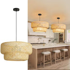 23.65” Farmhouse Bamboo Chandelier 4-Lights Large Hand-Woven Rattan Pendant Light Boho Bamboo Dining Room Lights Fixtures for Bedroom Living Room Restaurant Cafe Kitchen Island - color: Beige-23.65IN