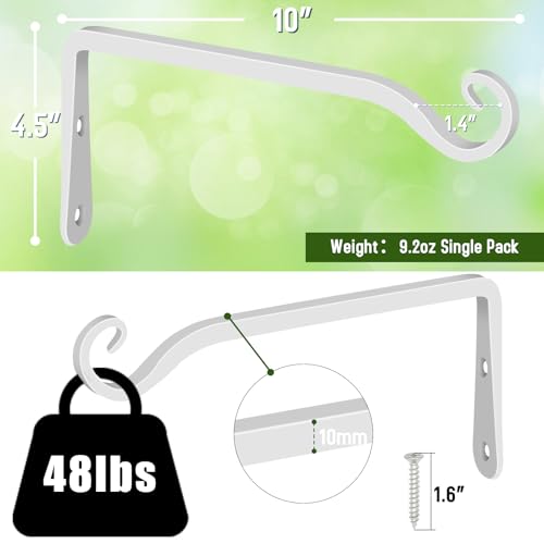 FEED GARDEN Hanging Plant Bracket 10 Inch 2 Pack, Hand-Forged Plant Hanger for Hanging Bird Feeders, Wind Chimes, Flower Baskets, Lanterns, Indoor/Outdoor Use, White - color: White, size: 10 Inch