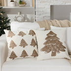 SmoothNovelty Tufted Cream Christmas Tree Pillow Covers Set of 2, 18x18 Inch Neutral Winter Throw Cushion Cases for Cozy Farmhouse Holiday Home Decor