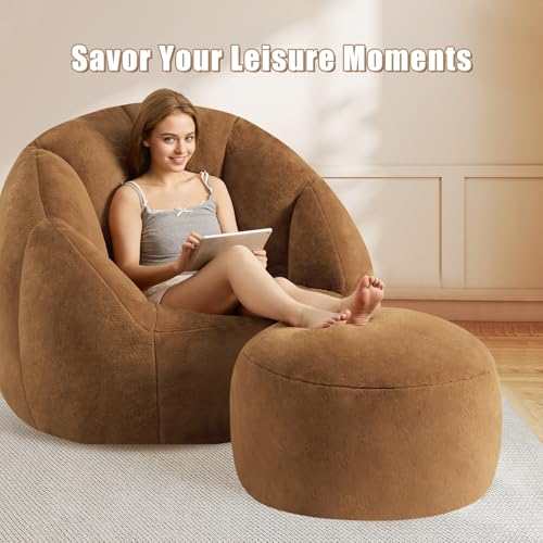 Gericco Round Pouf Ottoman Foot Rest, 29 X 18Inch Floor Poufs Footstool, A Round Modern Foam Filled Foot Stool for Living Room, Home, Nursery, Dorm (Orange, 29Inch) - color: Orange, size: 29.9"D x 29.9"W x 17.7"H
