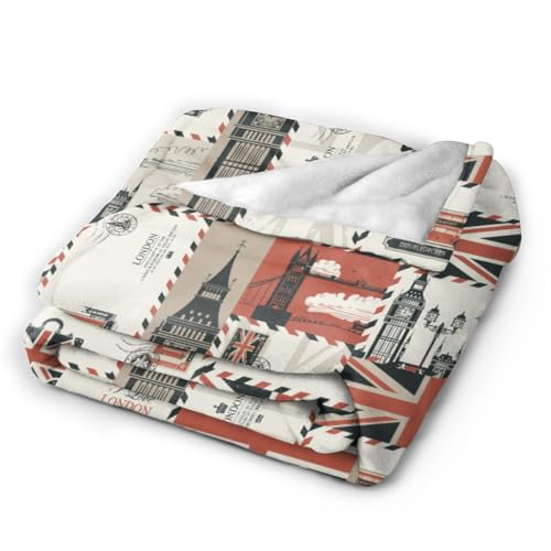 British Culture Throw Blanket, Vintage England Buildings London Culture Element Retro Warm Cozy Flannel Soft Blanket for Couch Chair Sofa Bed Bedroom Living Room Car for All Season 30"x 40" - color: Country04, size: 30X40 inch