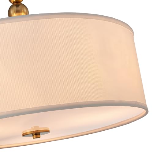 Shrine Lighting Drum Chandeliers, Farmhouse Style, Perfect Drum Pendant Light for Dining Room, D20'' x H8'', Adjustable Chains 59'', E26*3 Sockets, White Linen Fabric Lampshade & Gold Rod - color: Gold Rod&White Shade D20''