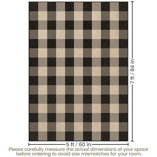 Washable Checkered Easy Jute Rug 5x7, Black Plaid Checkerboard Geometric Modern Outdoor Indoor Patio Large Rug, Woven Thin Carpet Mat for Living Dining Play Room Bedroom Classroom Kids Nursery - color: Checkerboard -2 Black Grey, size: 5' x 7'