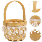 TOYANDONA Woven Flower Display Basket with Handle, Handcrafted Hollow Round Wood Strip Planter for Indoor Plant Pots and Decorative Storage in Pastoral Style