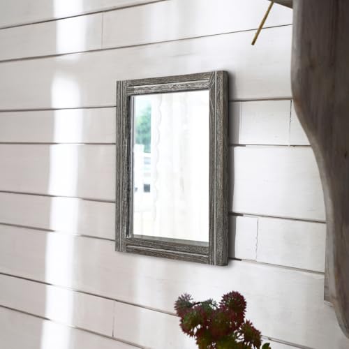 AAZZKANG Mirrors for Wall with Wooden Frame Rustic Wall Mirror Rectangular Decorative for Bedroom Bathroom Living Room Entryway Hanging - color: Dark Gray, size: 16"L x 12"W
