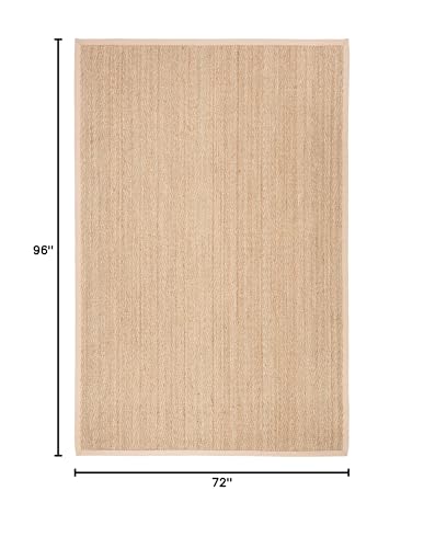 Safavieh Area Rug 6x8 - Natural Fiber Collection - Natural & Beige, Seagrass, Herringbone Pattern with Border (NF115A) - color: Natural/Beige, size: 6' x 8' (Rectangular)