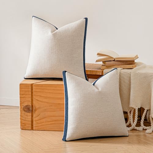 a moment Loop Yarn Linen-Like Pillow Cover Natural Soft Decorative Throw Pillow Case Farmhouse 18x18 Inch, Bohemian Textured Cushion Cover for Sofa Bed, Wrinkle-Resistant Home Decor Navy Blue - color: Navy Blue, size: 18" x 18" (Pack of 2)