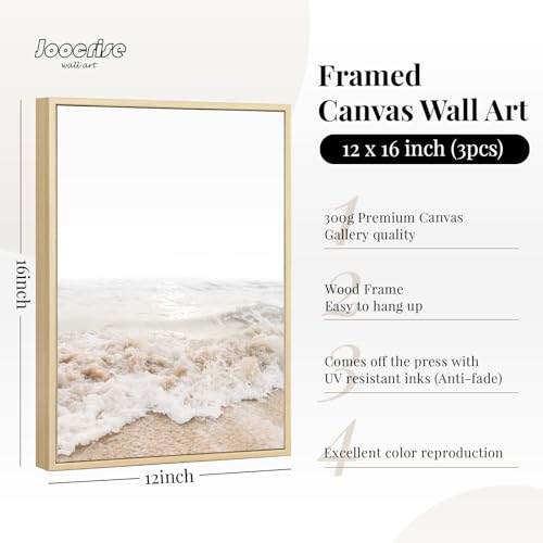 Beach Wall Art Boho Prints Coastal Canvas Wall Art FRAMED Beach Pictures Pampas Grass Ocean Poster Plant Landscape Scene Artwork for Living Room Bedroom Decor 12x16 Inch Set of 3 - color: Beach Art Prints, size: 16"L x 12"W