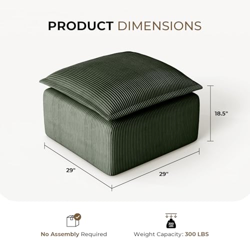 Green Corduroy Pouf for Modular Sectional Sofa, Matching Accessory for Living Room, Bedroom and Apartment - color: Green, size: Pouf (Ships in One Box)
