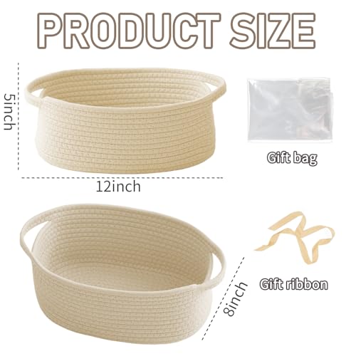 JMvicyroam Woven Basket,Small Rope Storage Bin with Handles & Ribbon Bag, Organizer for Shelves Closets,Gift Basket Empty for Birthday,Books,Dog Toys,Beige - color: Beige, size: 1 Pack