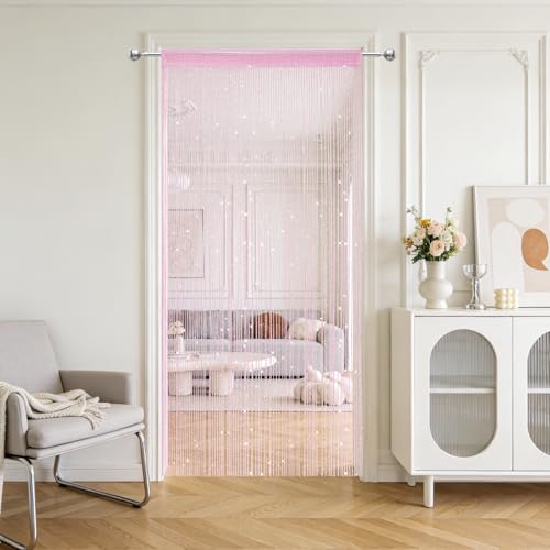 2 Pack 39 x 79 Inch String Curtains for Doorway, Home Decor Sequin Glitter String Curtain Boho Doors Tassel for Windows, Closet, Living Room, Bedroom, Hallway, Party (Pink) - color: Pink