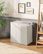 Greenstell Laundry Hamper with lid, No Install Needed, 110L Wicker Laundry Baskets Foldable 2 Removable Liner Bags, 2 Section Clothes Hamper Handwoven Rattan Laundry Basket with Handles, White - color: White