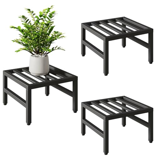IBUYKE 3 Pack Metal Plant Stand Indoor Outdoor, Heavy Duty Small Flower Pot Stand, Modern Square Plant Shelf Flower Stand for Living Room Patio Balcony Garden, Black TMJ075B-3 - size: 12inch-3 Pack