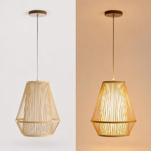 12 Inch Pendant Light, Hanging Ceiling Lamp with Handwoven Bamboo Basket Shade, Adjustable Pendant Fixture for Kitchen Island, Dining Room, Bedroom - color: NATURE