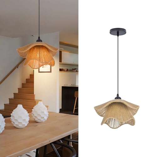 Arturesthome Mini Boho Pendant Light,Woven Twine Chandelier Coastal Hanging Lighting,Adjustable Height Farmhouse Lampshade for Living Room Bedroom Hardwire - size: 11.8"*6.3"