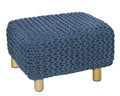COTTON CRAFT Braided Footrest - Handknitted Dori Foot Stool with Sturdy Wood Legs – Handmade Boho Leg Rest - Small Spaces Under Desk Living Room Entryway Low Footstool Pouf - 16.5x12x9.5 - Blue - color: Cotton - Blue