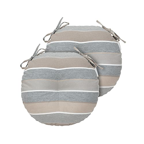 Bistro Chair Cushions 15 inch,Set of 2,Tufted Round Chair Cushions with Ties,15"x15"x4",Water Resistant Round Seat Cushion for Barstool Chairs,Patio Garden Kitchen Outdoor Furniture(Gray Stripe) - color: Gray Stripe, size: 15"x15"